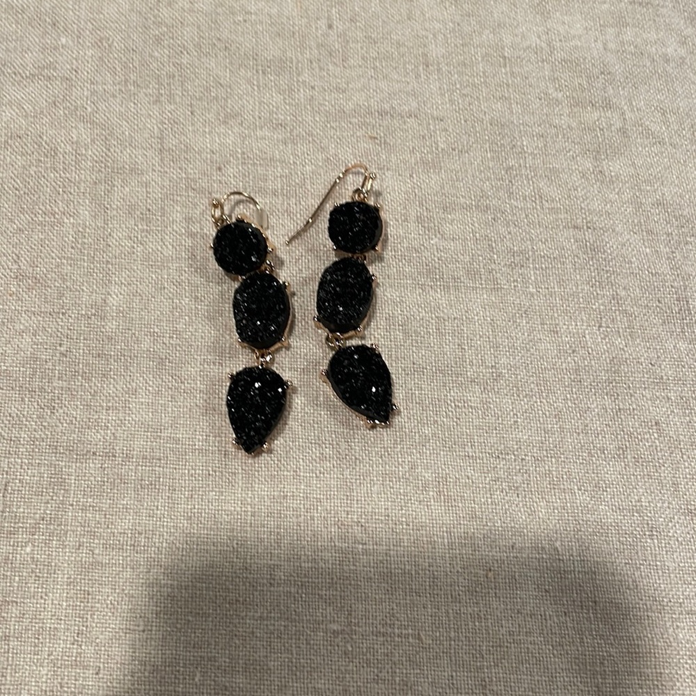 BAUBLEBAR BLACK DRUZY AND GOLD DROP EARRINGS